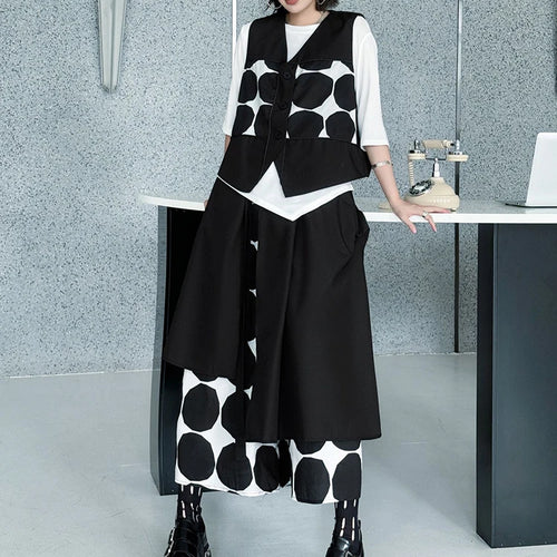 Load image into Gallery viewer, Big Size Black Dot Vest Wide Leg Pants Two Piece Suit New V-Neck Sleeveless Women Fashion Tide Spring Autumn 2025 1DJ1039

