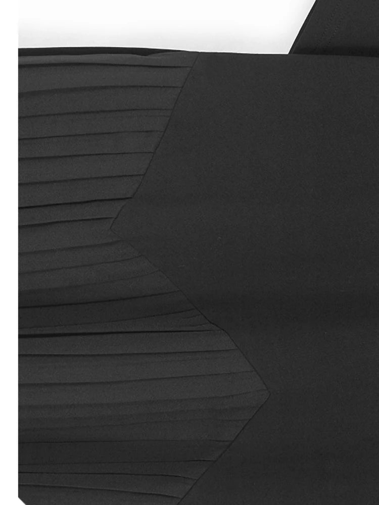 Women Black Pleated Spliced Big Size Midi Dress New Round Neck Short Sleeve Fashion Tide Spring Summer 2025  1DJ0989