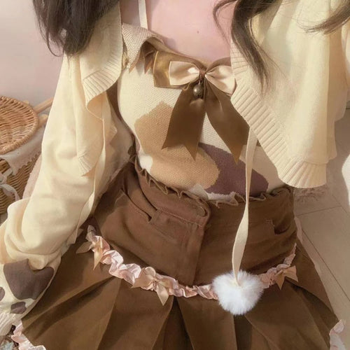 Load image into Gallery viewer, Fashion Japanese Casual Bandage Cardigan Women Knitted Solid All Match Crop Coats Spring Autumn Y2k Aesthetic Sweet Cardigans
