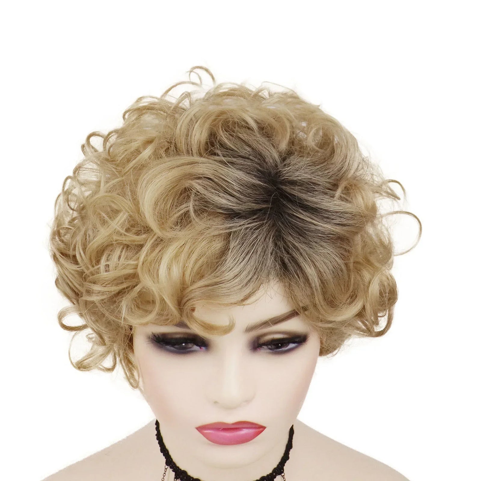 Synthetic Curly Wig with Bangs Short Blonde Wigs for White Women Blond with Dark Roots Color Wig Ladies Natural HairCut