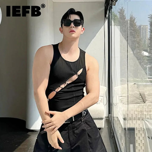 Load image into Gallery viewer, Slim Men&#39;s Tank Tops Solid Color Round Neck Sleeveless Hollow Out Male Fashion Tops New Chic Summer Sexy Style 9C6079
