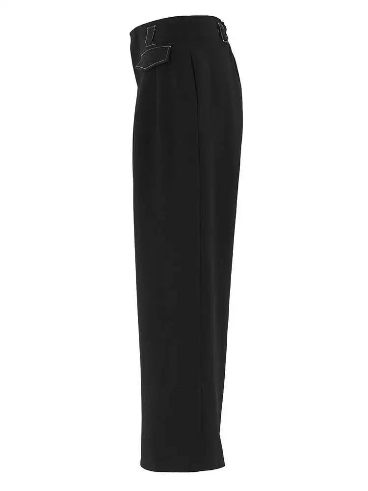 High Waist Black Topstitched Long Wide Leg Pants New Loose Fit Trousers Women Fashion Tide Spring Autumn 2025 1DF7779