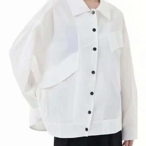 Load image into Gallery viewer, Women Blue Big Size Irregular Casual Blouse New Lapel Long Sleeve Loose Fit Shirt Fashion Tide Spring Autumn 2025 1DH3555
