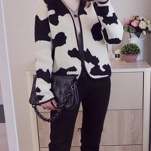Load image into Gallery viewer, Punk Style Gothic Crop Wool Knitted Y2K Coats Fashion Color Block Long Sleeve Woman Cardigan Jackets Warm Streetwear 2023 C-142
