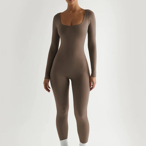 Load image into Gallery viewer, Square Neck Long Sleeve Zipper Women Jumpsuit Elastic Tight High Waist Playsuit Slim Sporty Casual Outdoor Street Romper
