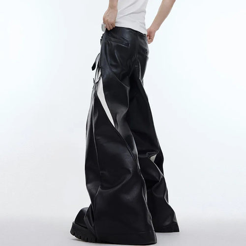 Load image into Gallery viewer, Pleated Men&#39;s PU Leather Pants Personality Contrast Color Metal Button Design Male Wide Leg Trousers Punk Spring 9C4724
