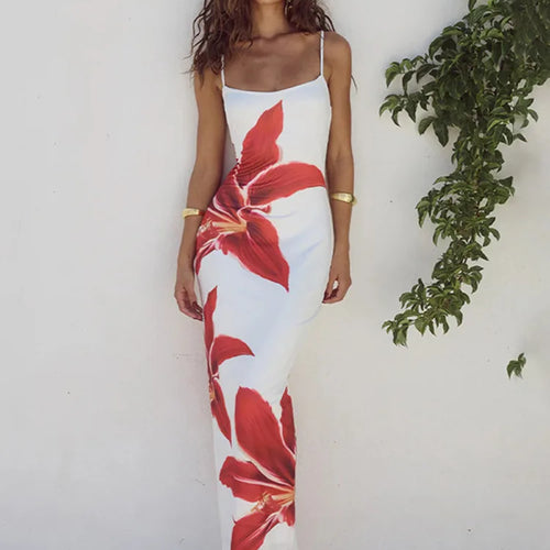 Load image into Gallery viewer, Floreal Print Long Dress For Women Gown Summer New Spaghetti Strap Sleeveless Backless Bodycon Sexy Midi Dress Elegant
