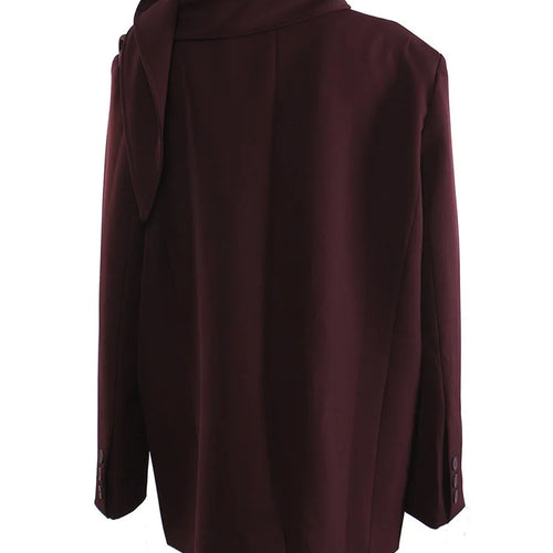 Load image into Gallery viewer, Women Wine Red With Scarf Big Size Elegant Blazer New V-neck Long Sleeve Jacket Fashion Tide Spring Autumn 2025 1DH9828
