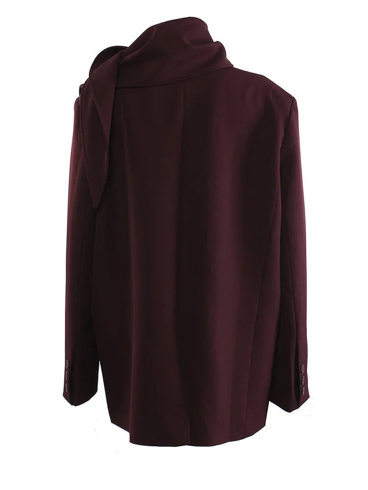 Women Wine Red With Scarf Big Size Elegant Blazer New V-neck Long Sleeve Jacket Fashion Tide Spring Autumn 2025 1DH9828