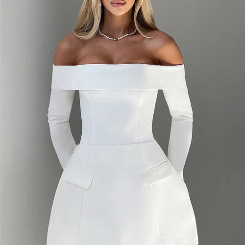 Load image into Gallery viewer, Off-shoulder Long Sleeve Sexy Mini Dress For Women Two Pocket Strapless Backless A-line Club Party Sexy Dress Elegant
