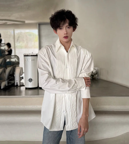 Men's Shirts Long Sleeve New Spring Fold Design Fashionable Turn-down Collar Male Single Breasted Clothing Spring 9W1756