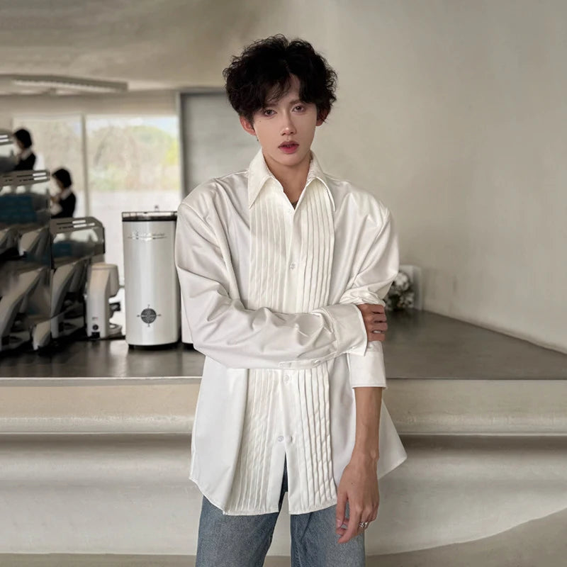 Men's Shirts Long Sleeve New Spring Fold Design Fashionable Turn-down Collar Male Single Breasted Clothing Spring 9W1756