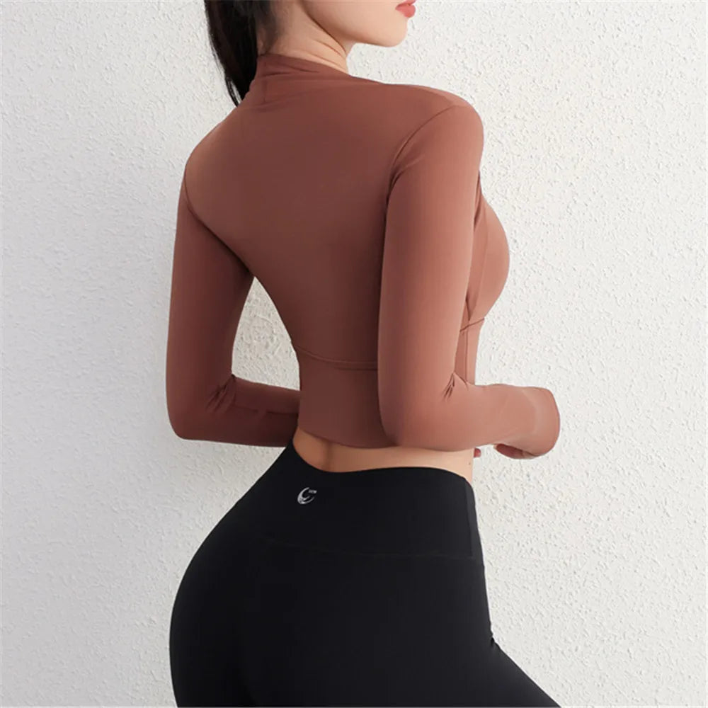 2025 Pad Nylon Long Sleeve Gym Yoga Shirts Women Gym Crop Tops Sports Fleece Top Running T-Shirts Fitness Workout Yoga Clothing