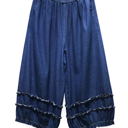 Load image into Gallery viewer, High Elastic Waist Blue Denim Ruffles Casual Wide Leg Jeans New Women Trousers Fashion Tide Spring Autumn 2025 1DJ0422
