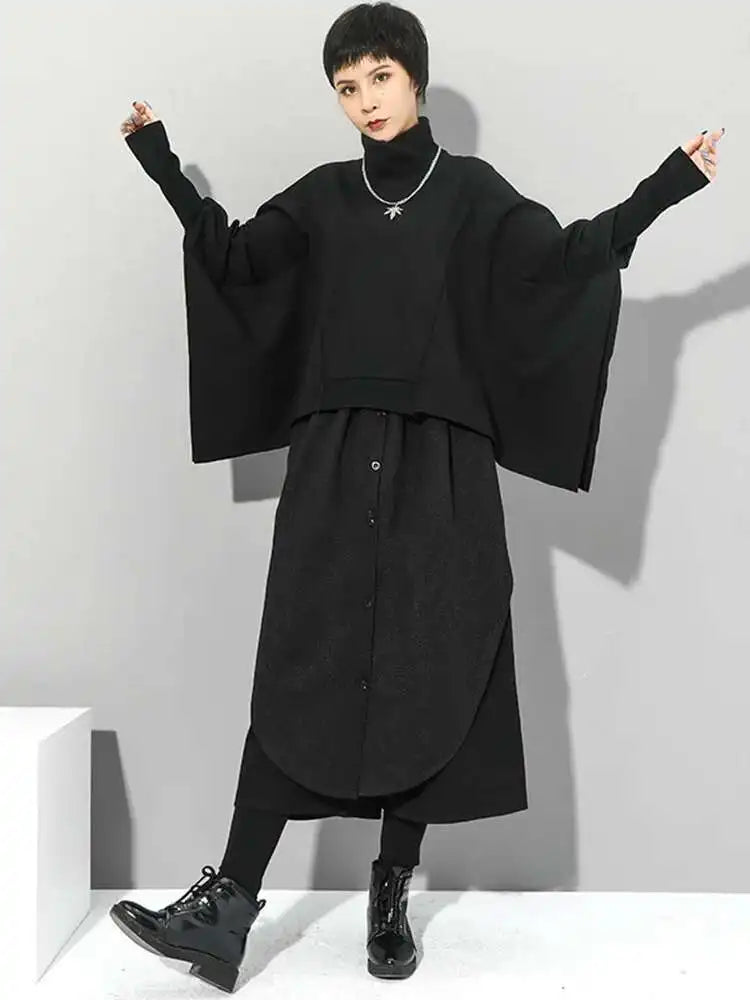 High Elastic Waist Black Irregular Wide Leg Pants New Loose Fit Trousers Women Fashion Tide Spring Autumn 2025 1DF4658