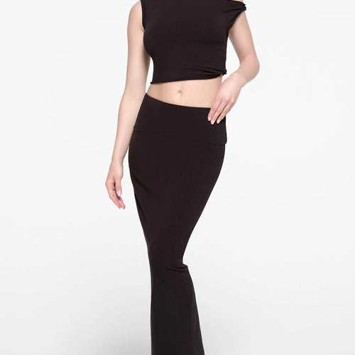 Load image into Gallery viewer, Fashion 2 Pcs Sets Solid Skew Collar Sleeveless Sexy Crop Tank Top Slit Maxi Skirt Summer Women Outfit Festival Party
