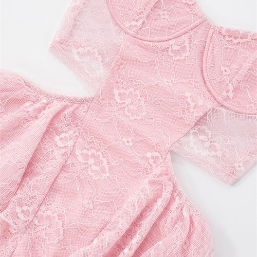 Load image into Gallery viewer, Lace Hollow Out Sexy Mini Dress Women Summer New Off-shoulder Strapless Sleeveless Backless A-line Club Party Dress
