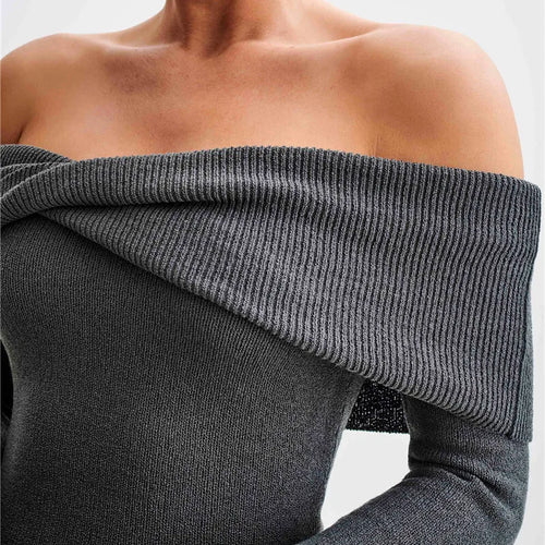Load image into Gallery viewer, Off-shoulder Knit Mini Dress For Women Autumn Winter New Strapless Backless Long Sleeve Ruched Draped Knitted Dress
