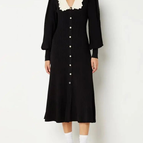 Load image into Gallery viewer, Vintage Autumn 2024 New Women's Patchwork Single Breasted Knit Dresses French Elegant Festival Slim Long Sleeve Dress Streetwear
