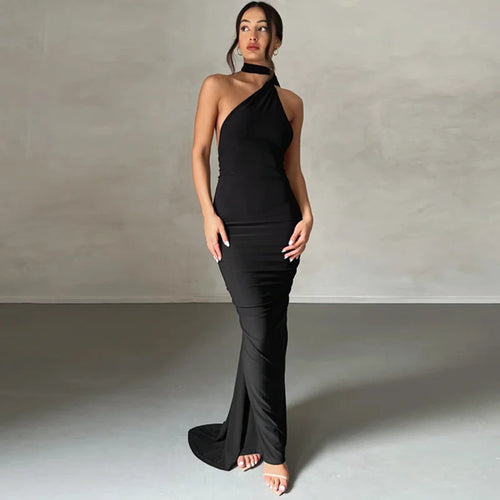 Load image into Gallery viewer, Oblique Shoulder Backless Maxi Dress For Women Gown Summer Back Strap Sleeveless Ruched Party Sexy Long Dress Vestidos
