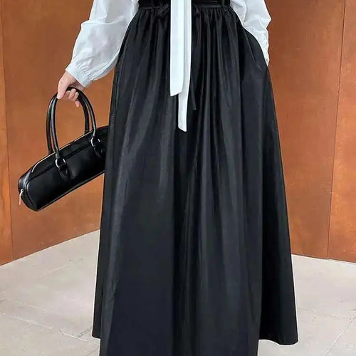 Load image into Gallery viewer, High Elastic Waist Coffee Pu Leather Vintage Long A-line Half-body Skirt Women Fashion Tide New Spring Autumn 2025 1DH7198
