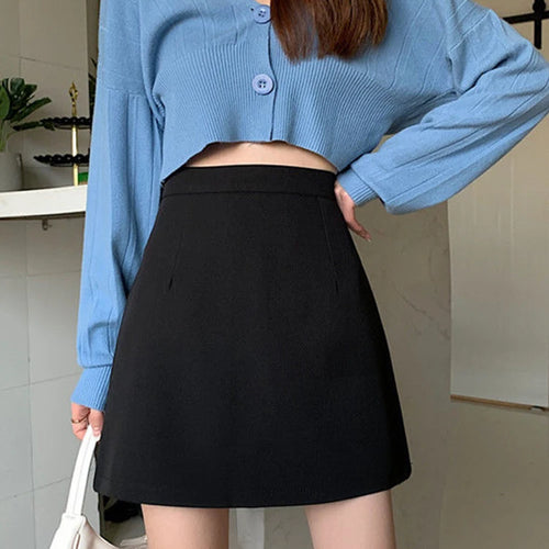 Load image into Gallery viewer, Black Skirts Women Mid-calf College A-line High Waist Korean Style OL All-match Friends  Streetwear Chic Female Bottom
