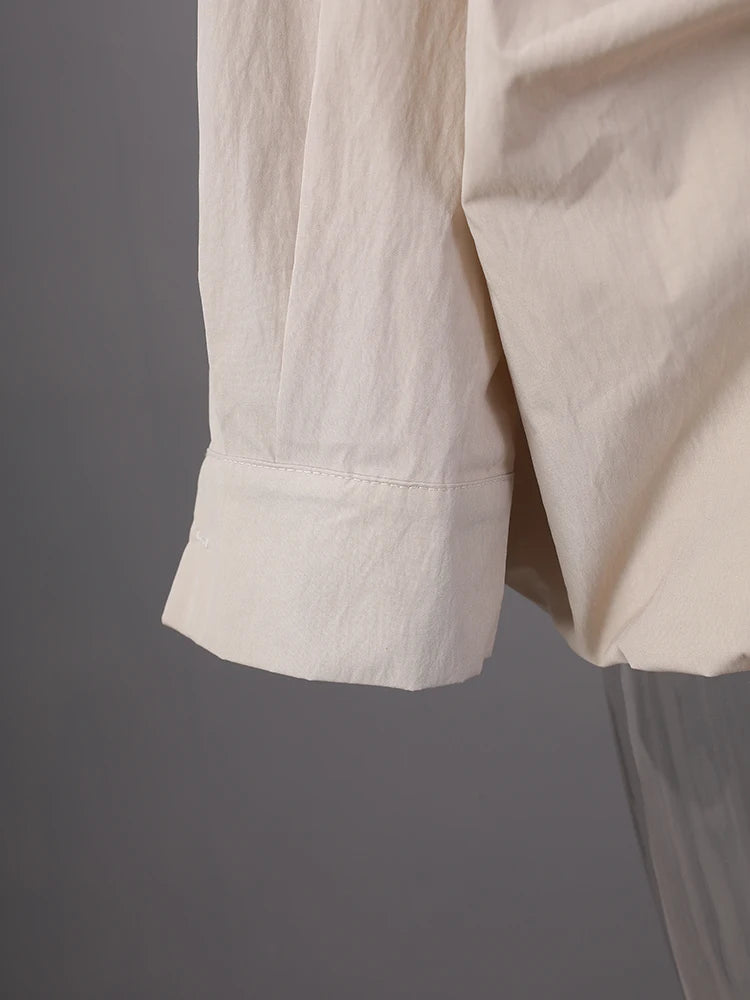 Women Khaki Gray Pleated Belted Big Size Bud Blouse New Lapel Long Sleeve Shirt Fashion Tide Spring Autumn 2025 WQ20452