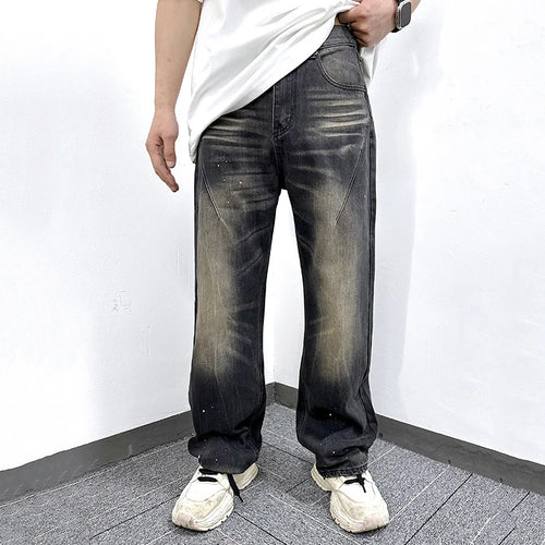 Load image into Gallery viewer, American Style Men's Jeans Splashed Ink Design Straight Leg Trendy Street Fashion Loose Male Denim Pants 9W1863
