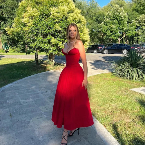 Load image into Gallery viewer, Summer Formal Occasion Strapless Dress Sexy Elegant Fit and Flare Birthday Party Dresses Red Women's Clothing
