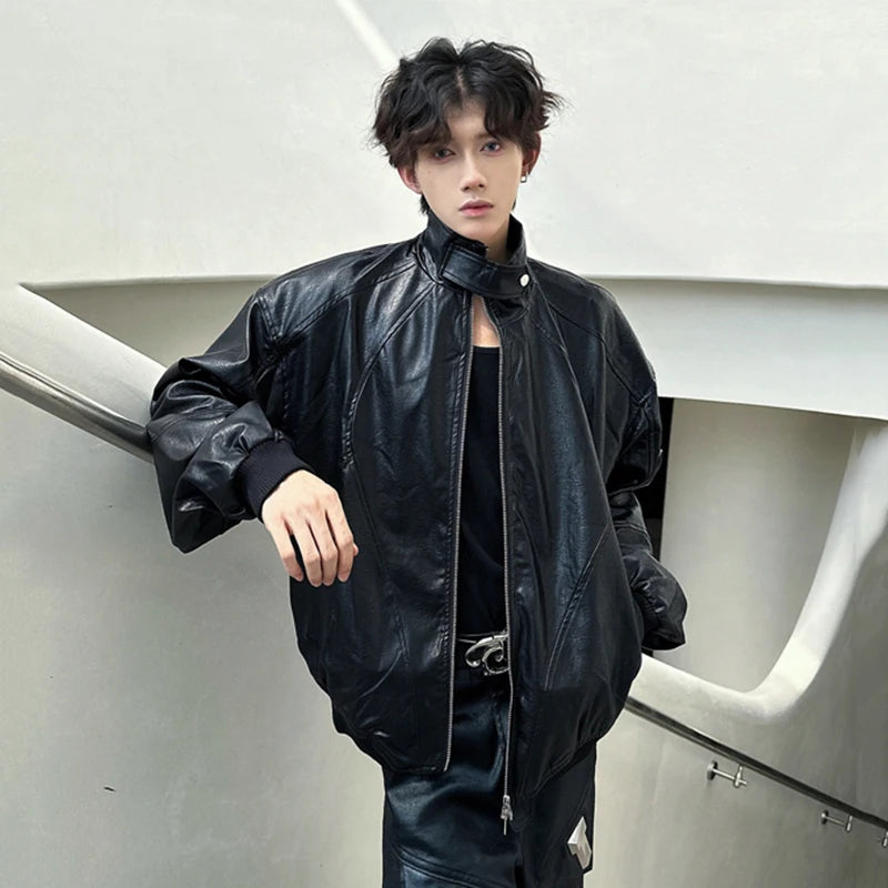 Fashion Men's Jackets Stand Collar Casual Solid Color Double-ended Zipper Loose Personalized Male Short Tops 9C9278