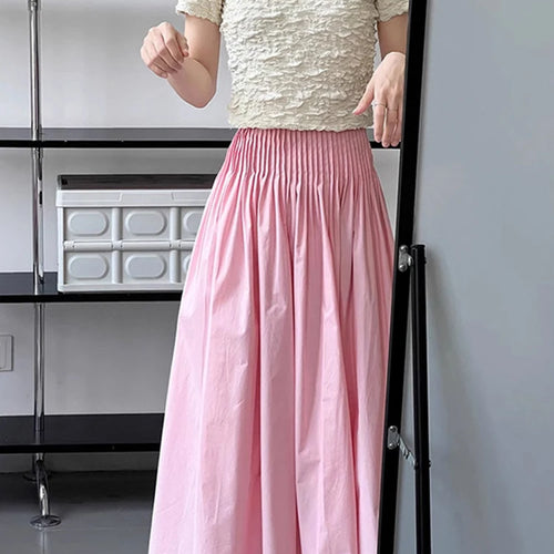 Load image into Gallery viewer, Patchwork Pleated Skirts For Women High Waist Solid Casual Loose A Line Skirt Spring Female Fashion Clothing
