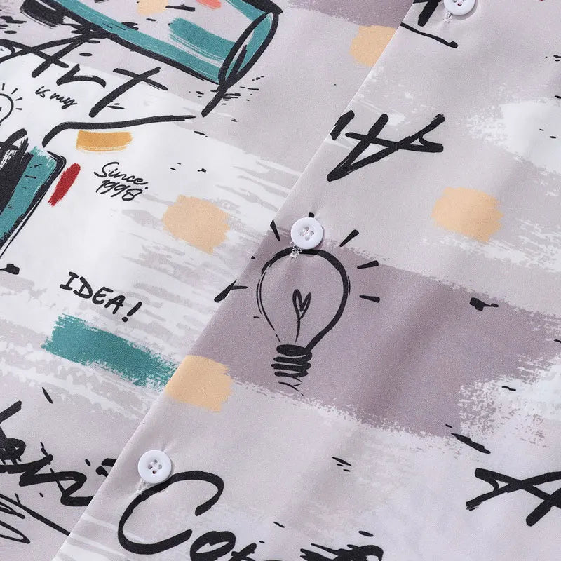 Vintage Hawaiian Shirts Men Graffiti Graphic Printed Summer Beach Blouse Hip Hop Harajuku Baggy Short Sleeve Button Up Tops