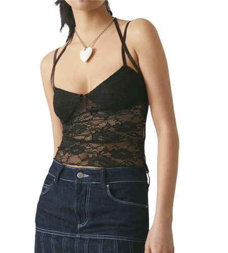 y2k Lace Tops for Women Aesthetic Clothes See Through Spaghetti Strap Sleeveless Halter Camisole 2000s Vest Streetwear