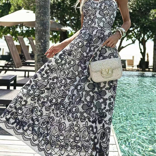 Load image into Gallery viewer, Hit Color Slimming Long Dresses For Women Square Neck Sleeveless High Waist Temperament Long Dress Female Fashion
