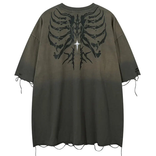 Load image into Gallery viewer, Vintage Oversized T-Shirt Y2K Grunge Skull Graphic Printed Ripped Hole Gradient Tshirt Hip Hop Punk Gothic Casual Streetwear Top
