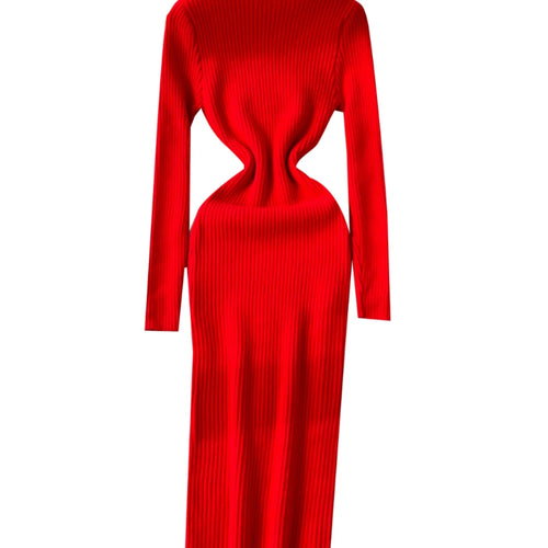 Load image into Gallery viewer, Korean Women Solid High Neck Straight Dresses Autumn Winter Slim Long Sleeve Office Knitted Dress Ladies Simplicity Popular Chic
