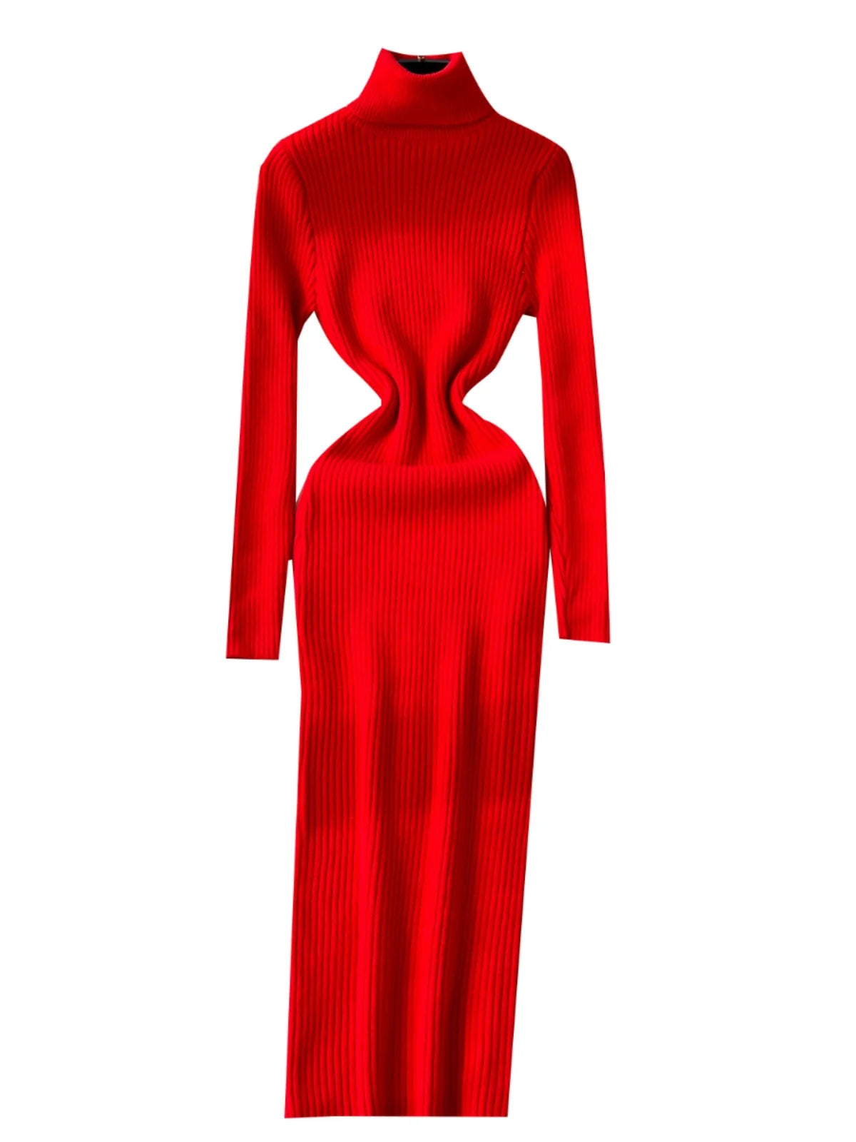 Korean Women Solid High Neck Straight Dresses Autumn Winter Slim Long Sleeve Office Knitted Dress Ladies Simplicity Popular Chic