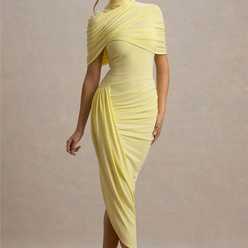 Load image into Gallery viewer, Half Sleeve Backless Ruched Sexy Maxi Dress Women Summer New Turtleneck Slim High Waist Evening Club Party Long Dress
