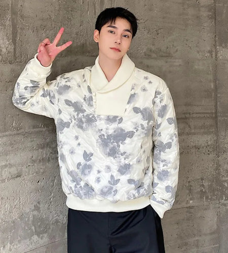 Winter Double Embossing Men's Cotton Jackets Casual Round Collar Pullover Niche Design Padded Coats Fashion Tops 9C8955