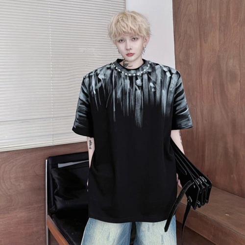 Load image into Gallery viewer, Men's T-shirts New Summer Round Neck Nail Bead Drawn Pattern Loose Male Short Sleeved Pullover Casual Menwear 9W1795
