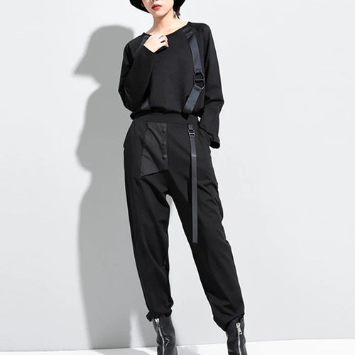 Load image into Gallery viewer, High Elastic Waist Black Ribbon Split Harem Trousers New Loose Fit Pants Women Fashion Tide Spring Autumn 2025 1DC777
