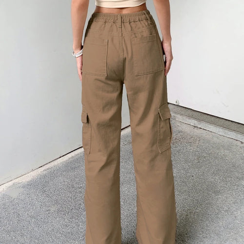 Load image into Gallery viewer, Casual Solid Straight Khaki High Waist Female Jeans Streetwear Basic Cargo Trousers Denim Loose Pockets Korean Pants
