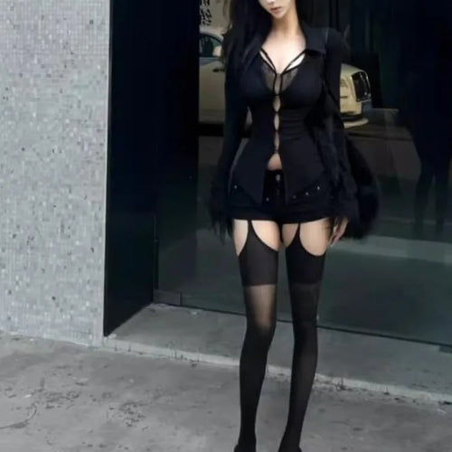 Load image into Gallery viewer, Y2k Aesthetic Women Sexy Hollow Out T-shirt Vintage Lace Patchwork Streetwear Grunge Tops 2025 Harajuku Fur Slim Fit Tees Femme
