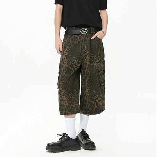 Load image into Gallery viewer, Streetwear Trendy Leopard Print Cargo Pants Summer New Camouflage Big Pocket Design Male Shorts Wide Leg 9C6628
