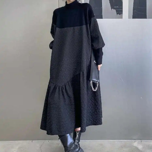 Load image into Gallery viewer, Women Black Knitting Big Size Long Dress New Turtleneck Long Sleeve Loose Fit Fashion Tide Spring Autumn 2025 1DH0797
