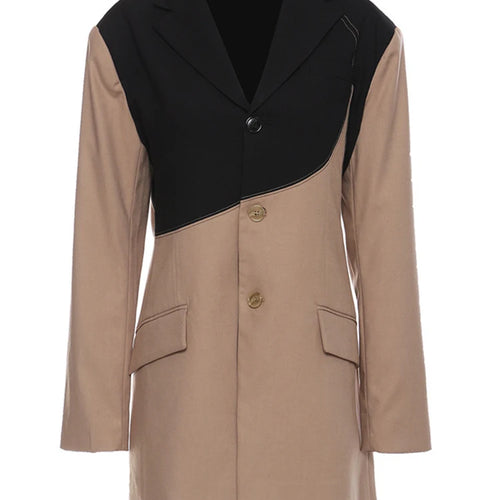 Load image into Gallery viewer, Women Khaki Irregular Contrast Color Big Size Blazer New Lapel Long Sleeve Jacket Fashion Tide Spring Autumn 2025 1DE2308
