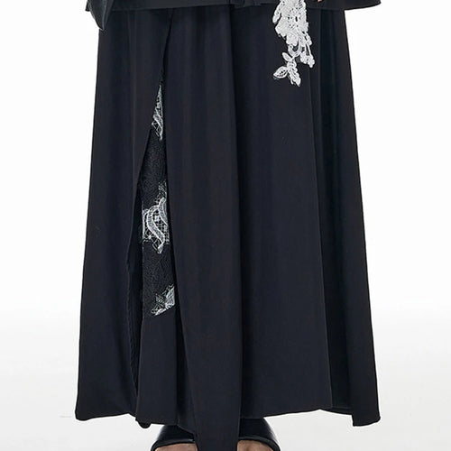 Load image into Gallery viewer, High Elastic Waist Black Appliques Spliced A-line Half-body Skirt Women Fashion Tide New Spring Autumn 2025 1DJ1502
