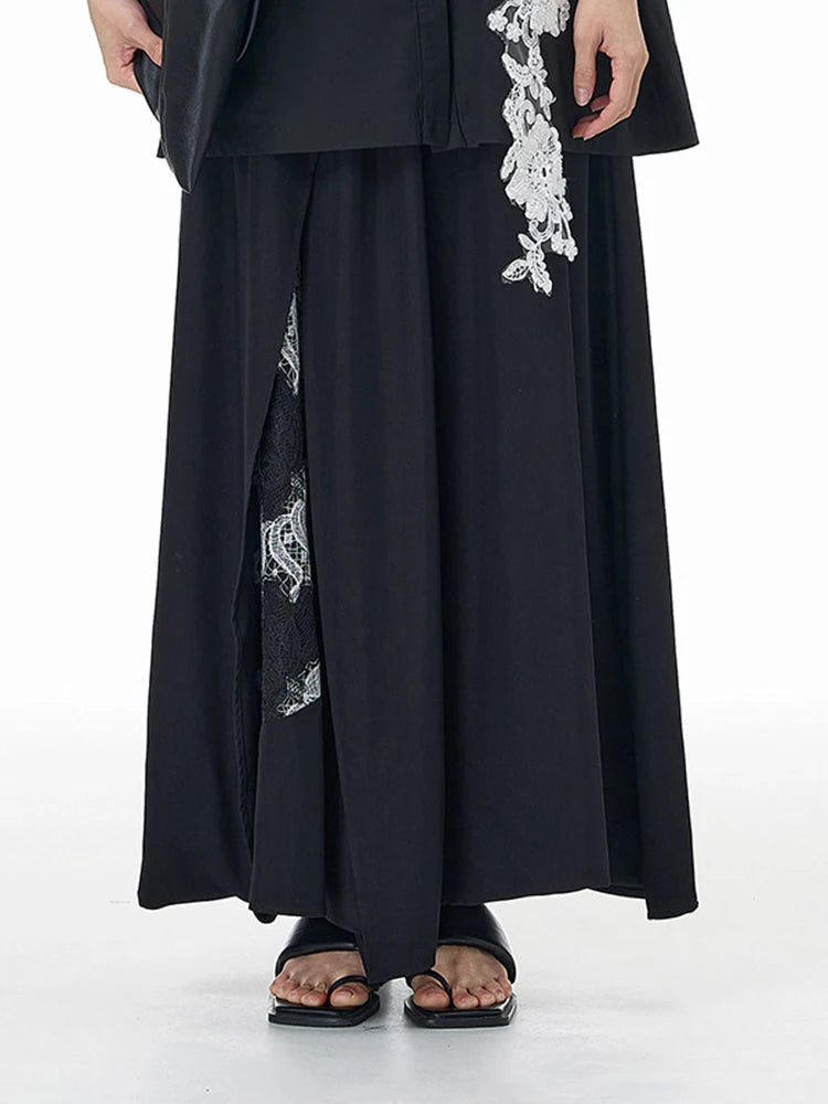 High Elastic Waist Black Appliques Spliced A-line Half-body Skirt Women Fashion Tide New Spring Autumn 2025 1DJ1502
