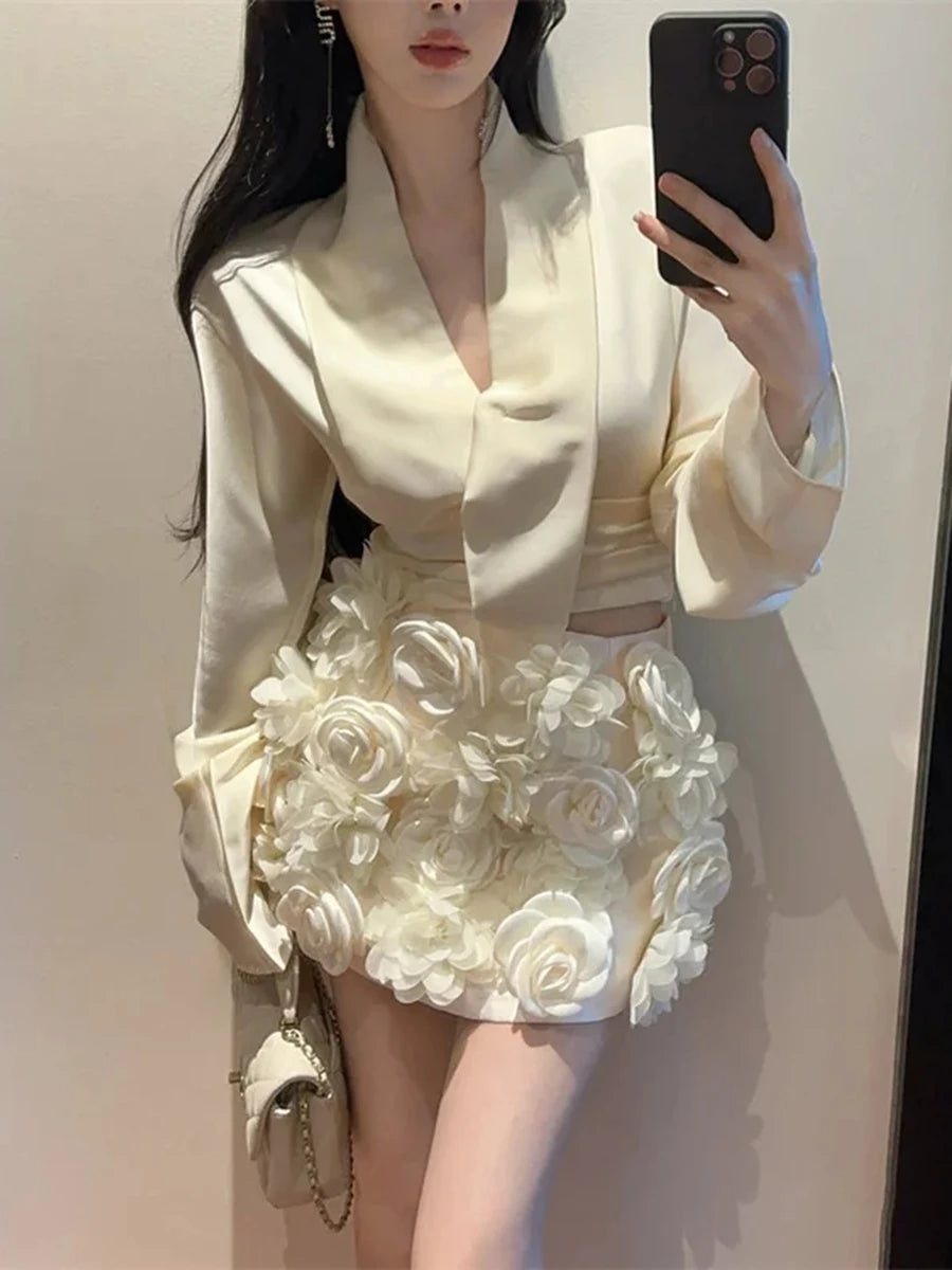 Solid Spliced Appliques Slimming Skirts For Women High Waist Temperament Mini Skirts Female Fashion Style Fashion