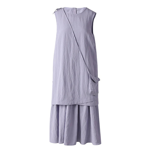 Load image into Gallery viewer, Women Light Purple Irregular Spliced Big Size Vest Dress New Round Neck Sleeveless Fashion Tide Spring Summer 2025 CPG3083
